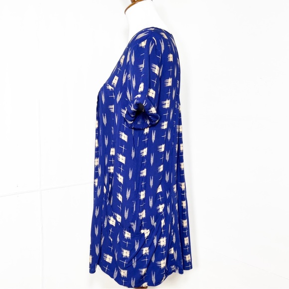 Anthropologie Cobalt Blue Check Print Short Sleeve Pocket Babydoll Top - Picture 6 of 10